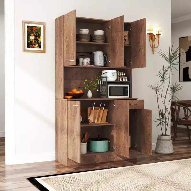 Meuble de cuisine, armoire de rangement garde-manger avec 6 portes, 1 étagère ouverte et 1 tiroir