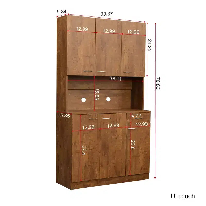 Meuble de cuisine, armoire de rangement garde-manger avec 6 portes, 1 étagère ouverte et 1 tiroir