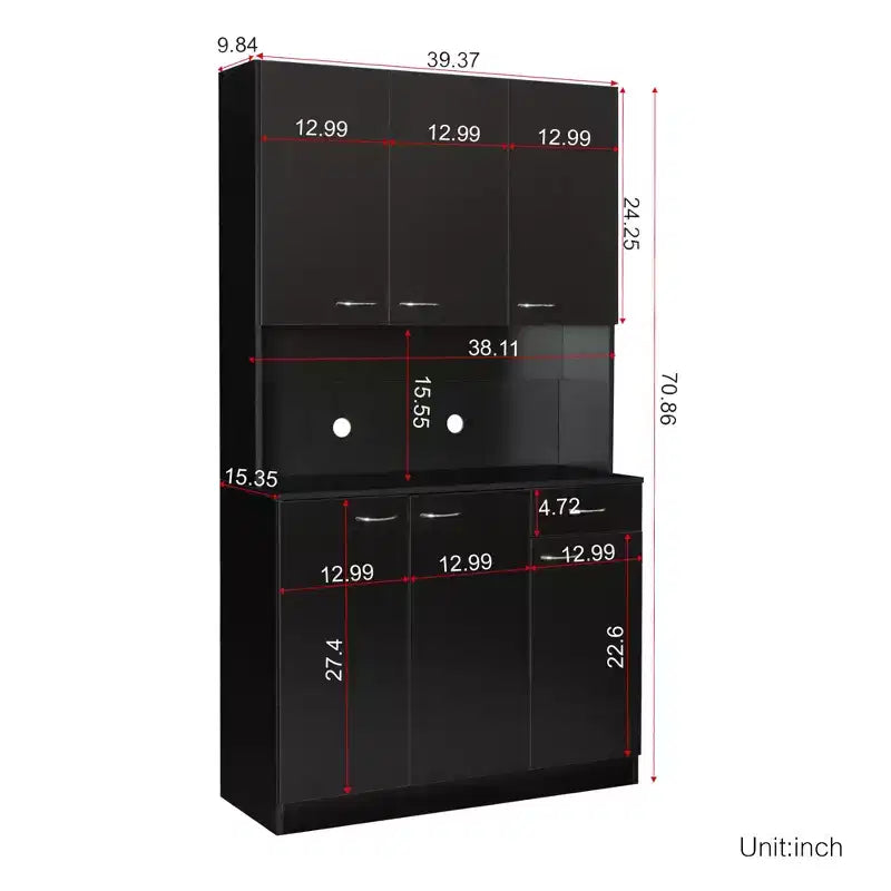 Meuble de cuisine, armoire de rangement garde-manger avec 6 portes, 1 étagère ouverte et 1 tiroir