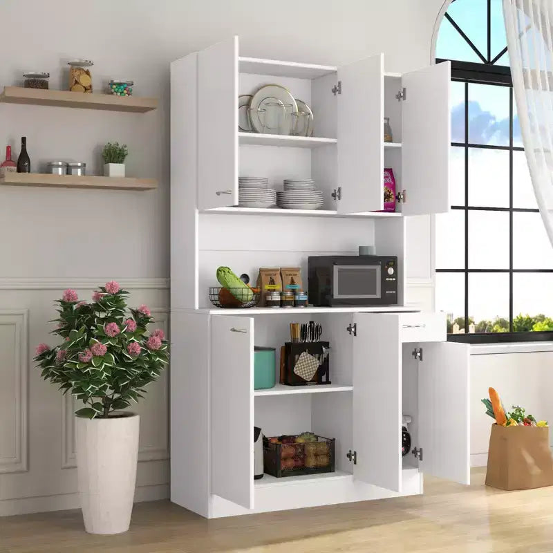 Meuble de cuisine, armoire de rangement garde-manger avec 6 portes, 1 étagère ouverte et 1 tiroir