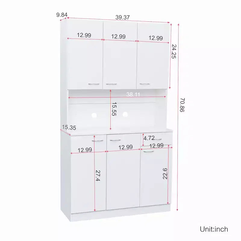 Meuble de cuisine, armoire de rangement garde-manger avec 6 portes, 1 étagère ouverte et 1 tiroir