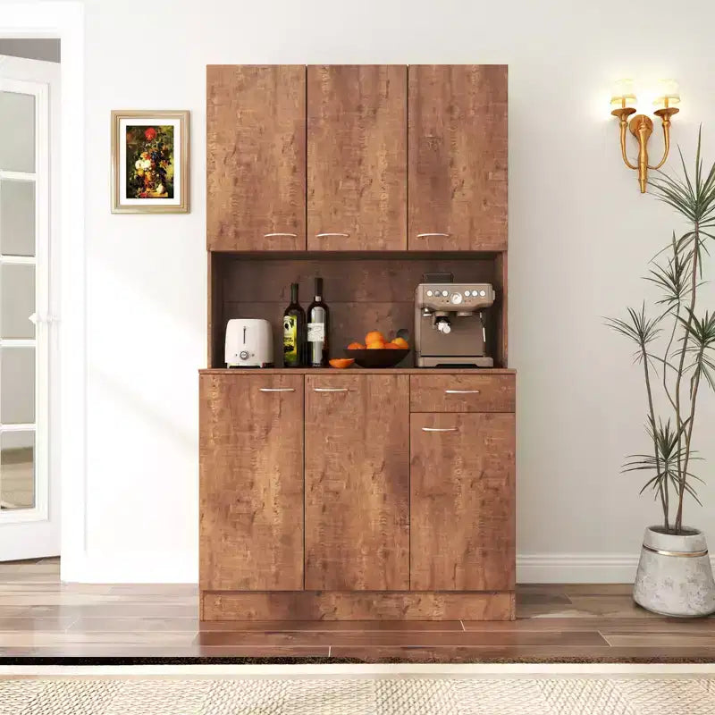 Meuble de cuisine, armoire de rangement garde-manger avec 6 portes, 1 étagère ouverte et 1 tiroir