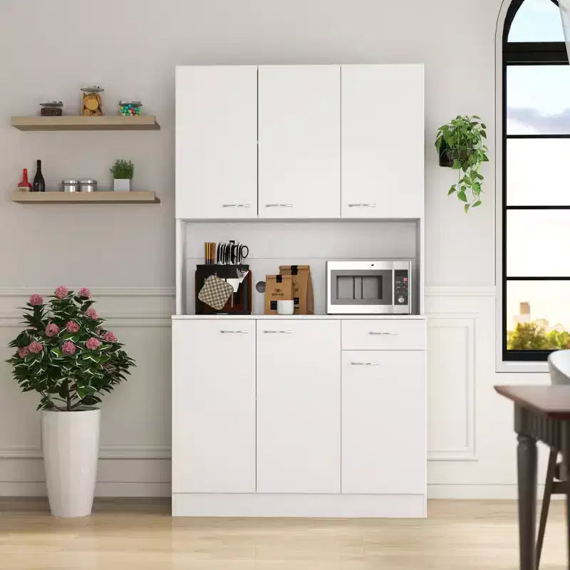 Meuble de cuisine, armoire de rangement garde-manger avec 6 portes, 1 étagère ouverte et 1 tiroir