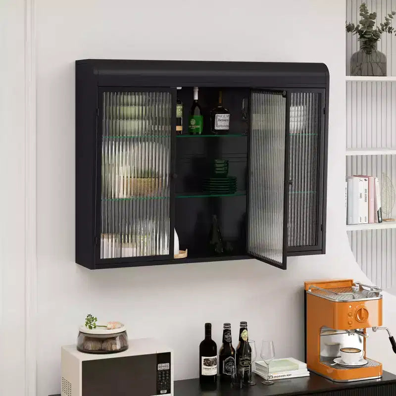 Vitrine murale vintage 3 portes avec 3 niveaux de rangement