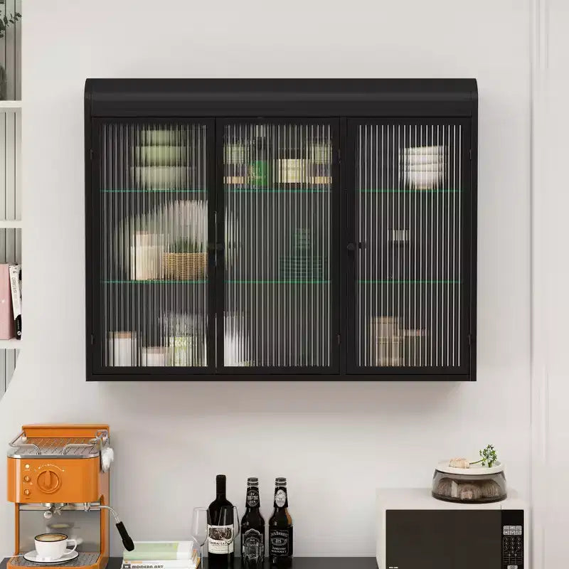35.45W Glass Door Vintage 3 Door Wall Cabinet with 3 Tiers of Storage for Bathroom, Kitchen and Dining Room - ModernLuxe