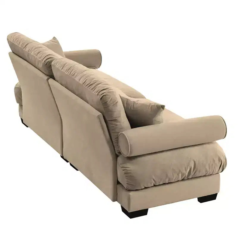 Canapé Moderne 2 Places en Velours à Accoudoirs Ronds avec Coussins
