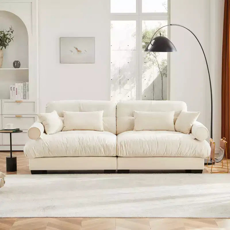 Canapé Moderne 2 Places en Velours à Accoudoirs Ronds avec Coussins