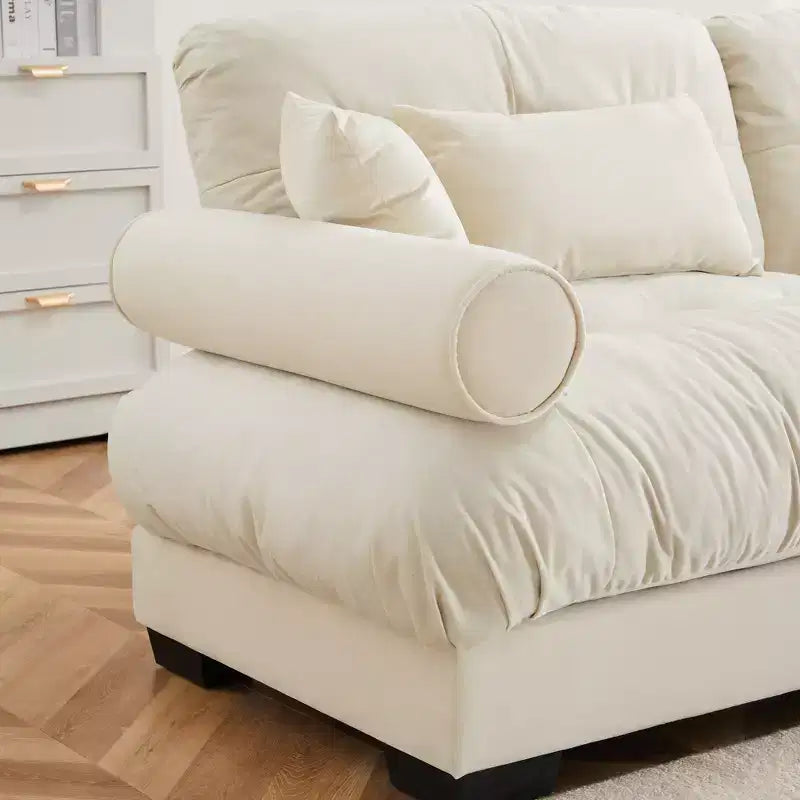 Canapé Moderne 2 Places en Velours à Accoudoirs Ronds avec Coussins