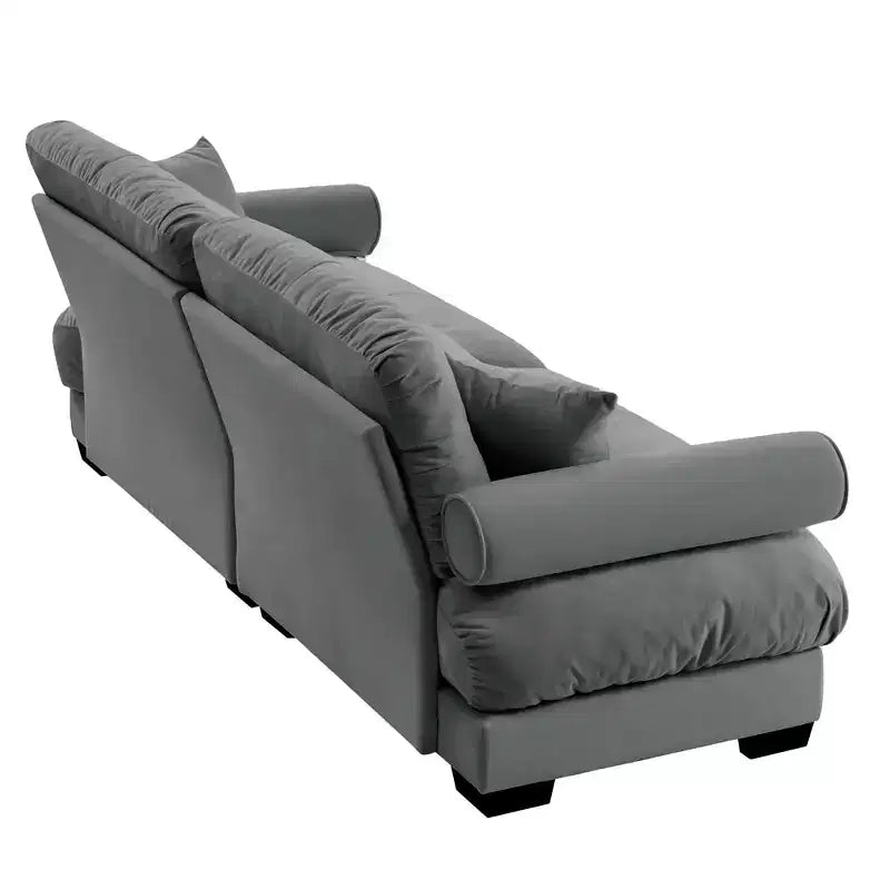 Canapé Moderne 2 Places en Velours à Accoudoirs Ronds avec Coussins
