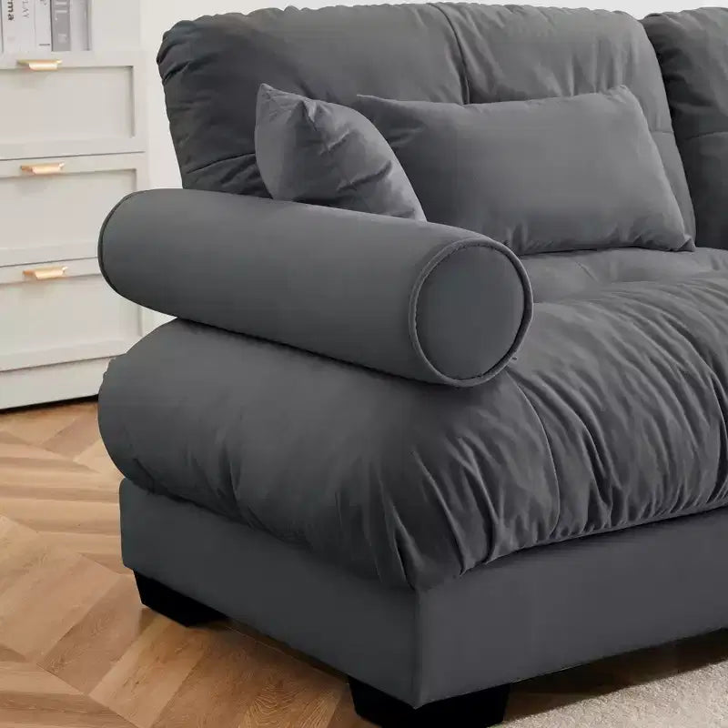 Canapé Moderne 2 Places en Velours à Accoudoirs Ronds avec Coussins
