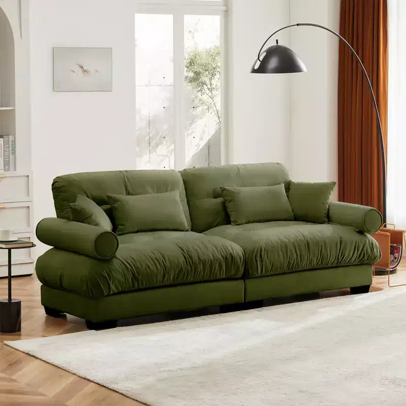 Canapé Moderne 2 Places en Velours à Accoudoirs Ronds avec Coussins