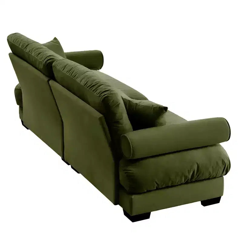 Canapé Moderne 2 Places en Velours à Accoudoirs Ronds avec Coussins