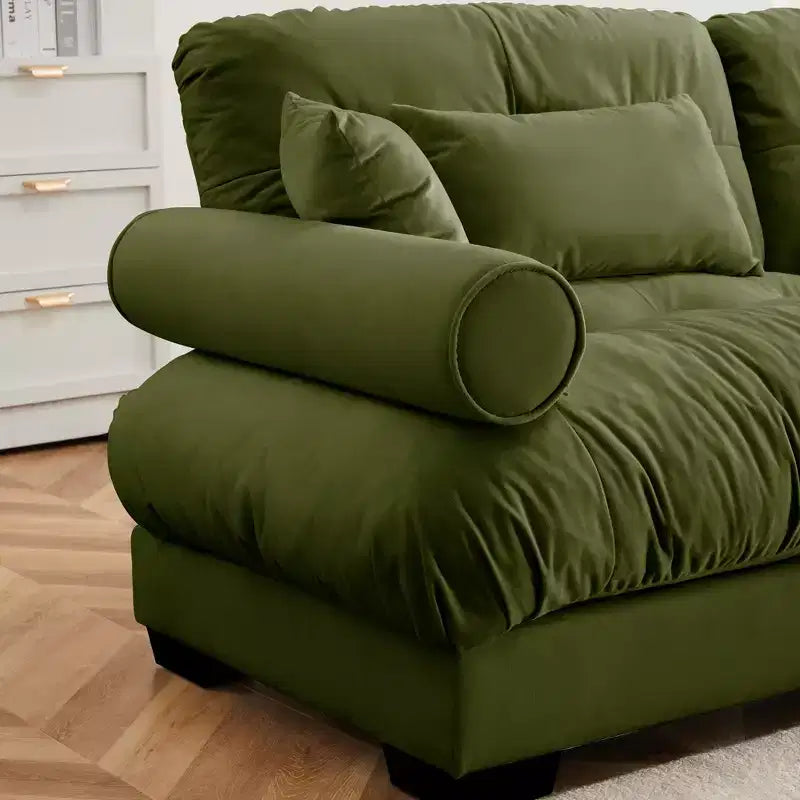 Canapé Moderne 2 Places en Velours à Accoudoirs Ronds avec Coussins