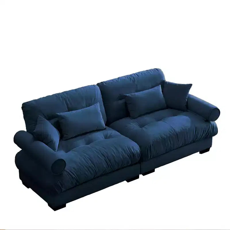 Canapé Moderne 2 Places en Velours à Accoudoirs Ronds avec Coussins