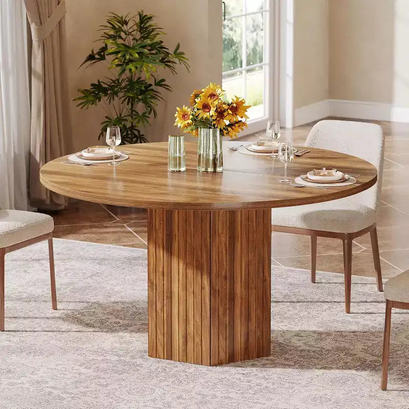 Table à manger en bois pour salle à manger, table à manger ronde de 119 cm