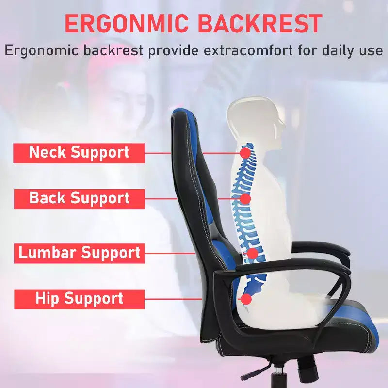 Chaise de bureau gamer avec support lombaire et hauteur réglable