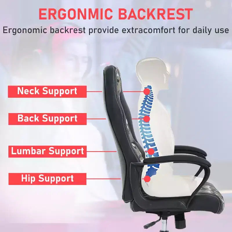 Chaise de bureau gamer avec support lombaire et hauteur réglable
