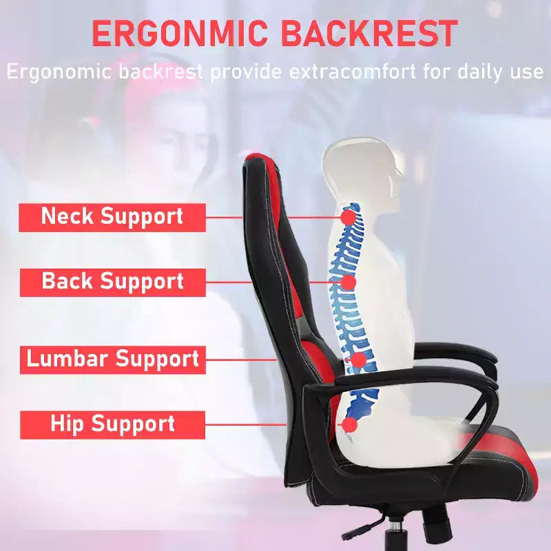Chaise de bureau gamer avec support lombaire et hauteur réglable
