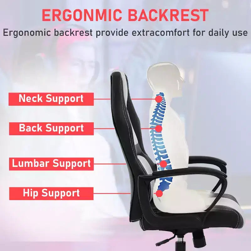 Chaise de bureau gamer avec support lombaire et hauteur réglable