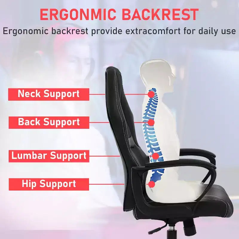 Chaise de bureau gamer avec support lombaire et hauteur réglable