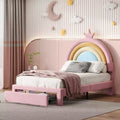 Twin/Full Size Velvet Upholstered Rainbow Design Bed, Princess Platform Bed with Storage Drawer, Pink - ModernLuxe