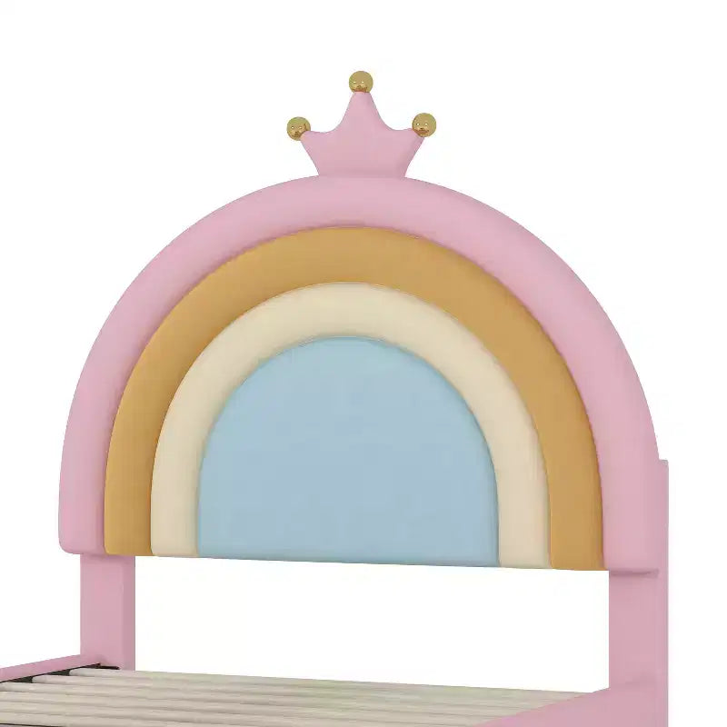 Lit plateforme princesse rembourré en velours motif arc-en-ciel