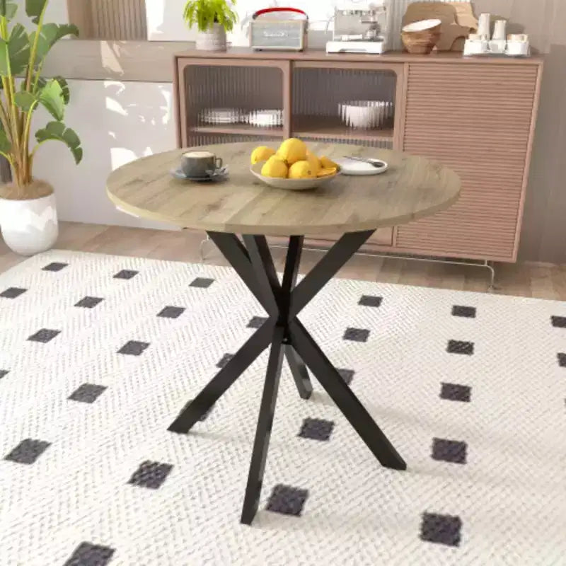 Table à manger ronde, petite table de cuisine circulaire avec pieds en métal noir
