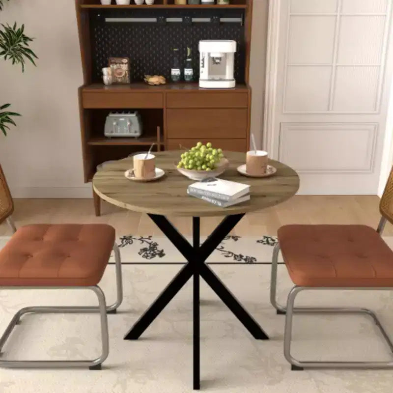 Table à manger ronde, petite table de cuisine circulaire avec pieds en métal noir