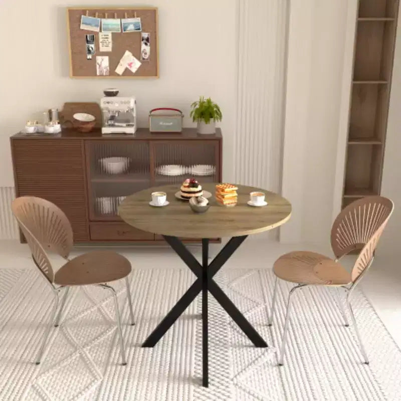Table à manger ronde, petite table de cuisine circulaire avec pieds en métal noir