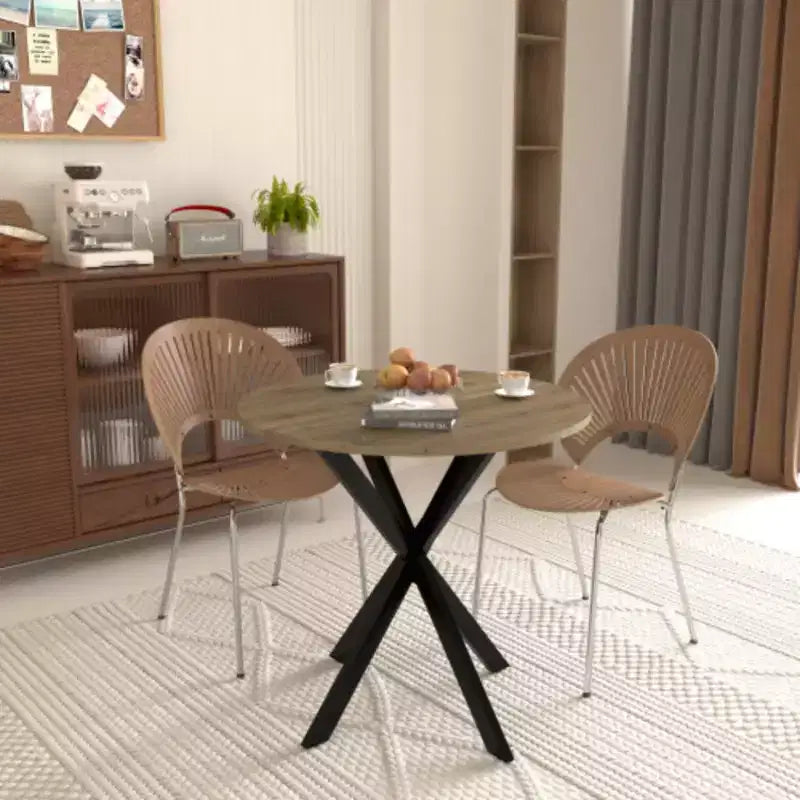 Table à manger ronde, petite table de cuisine circulaire avec pieds en métal noir