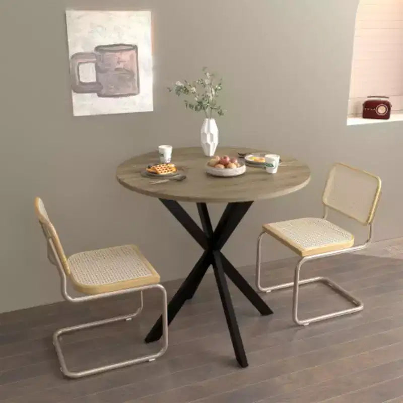 Table à manger ronde, petite table de cuisine circulaire avec pieds en métal noir