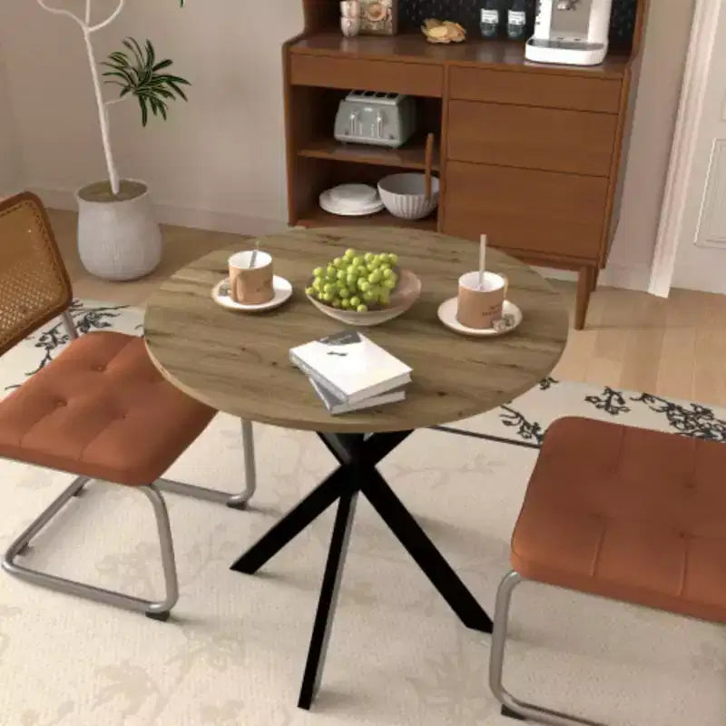 Table à manger ronde, petite table de cuisine circulaire avec pieds en métal noir