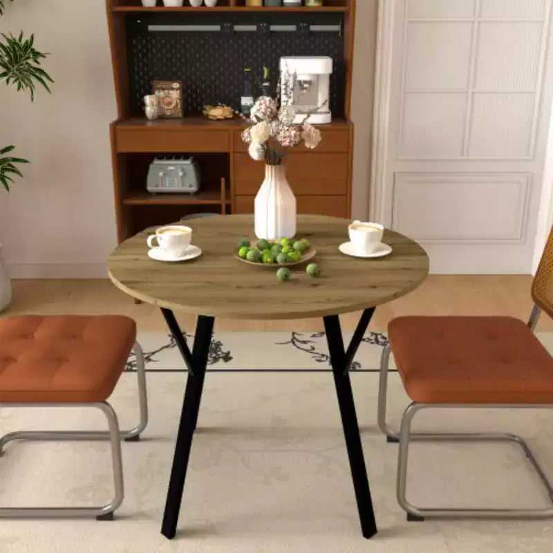 Table à manger ronde, petite table de cuisine circulaire avec pieds en métal noir
