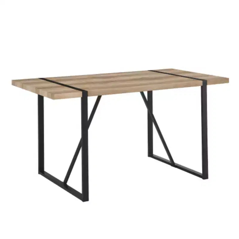 Table à manger industrielle rustique moderne, pieds en métal noir, polyvalente.