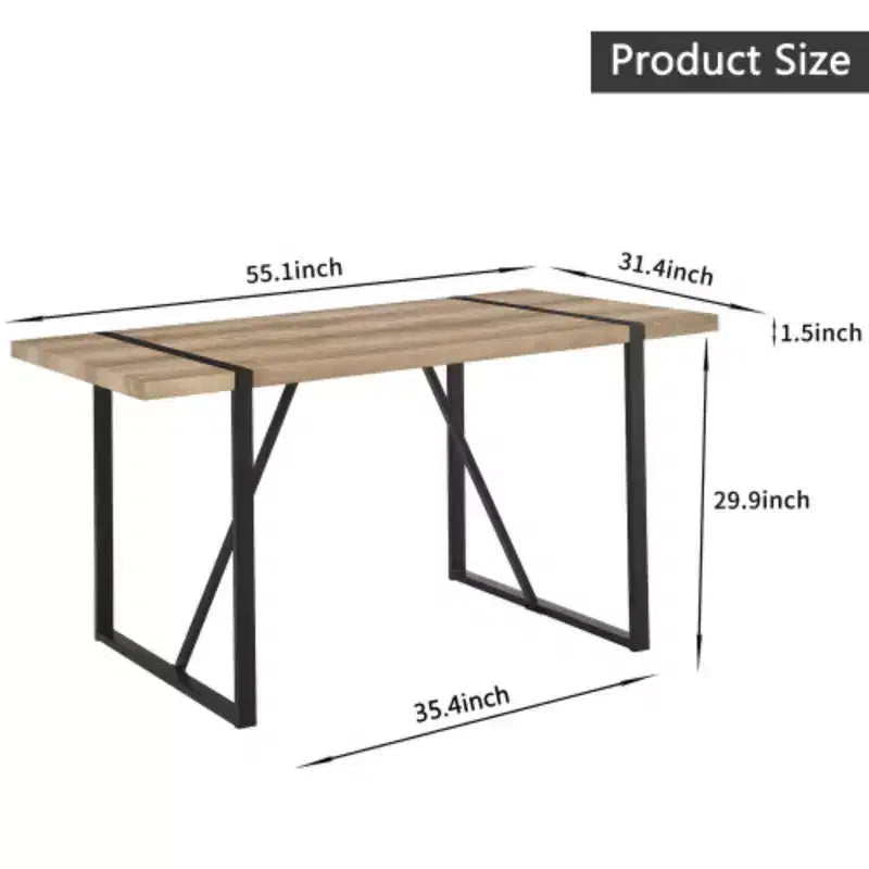 Table à manger industrielle rustique moderne, pieds en métal noir, polyvalente.