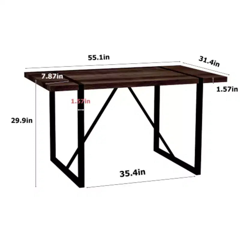 Table à manger industrielle rustique moderne, pieds en métal noir, polyvalente.