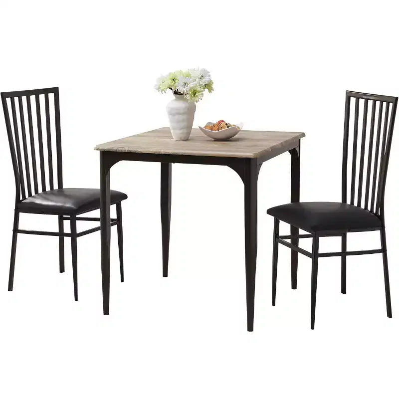 Table à manger carrée de 48 pouces, cadre en métal robuste avec plateau en bois, noyer/noir