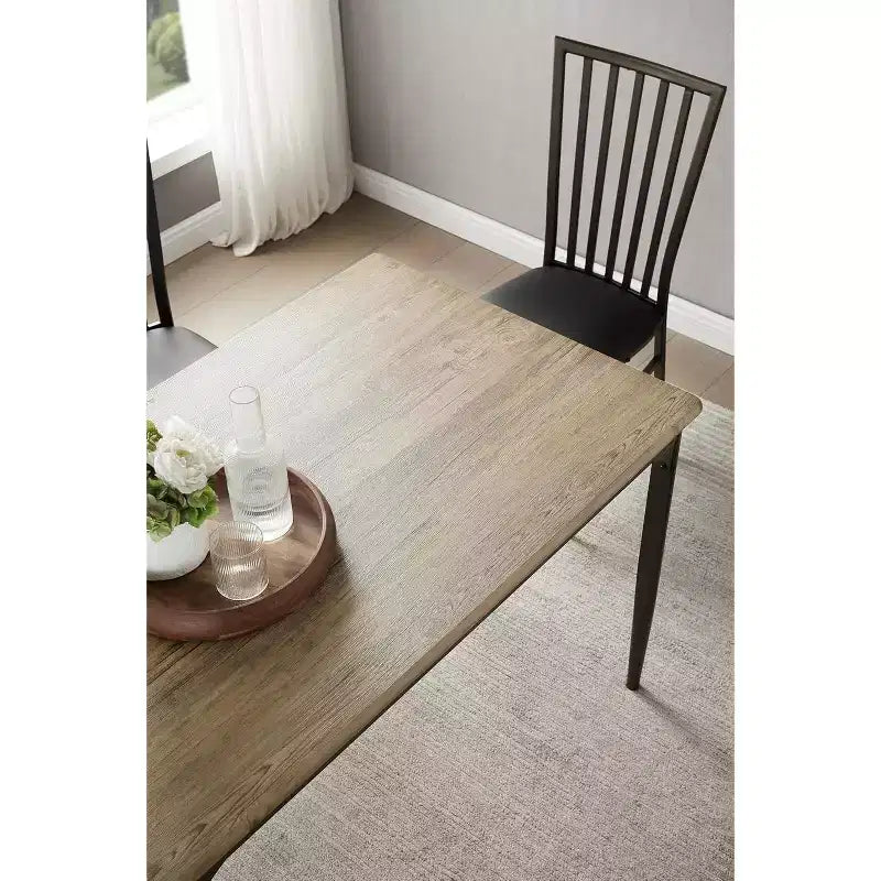 Table à manger carrée de 48 pouces, cadre en métal robuste avec plateau en bois, noyer/noir
