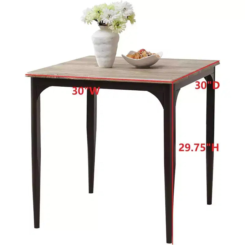 Table à manger carrée de 48 pouces, cadre en métal robuste avec plateau en bois, noyer/noir