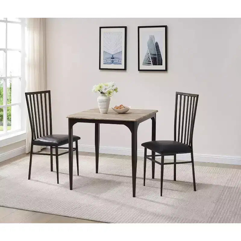 Table à manger carrée de 48 pouces, cadre en métal robuste avec plateau en bois, noyer/noir