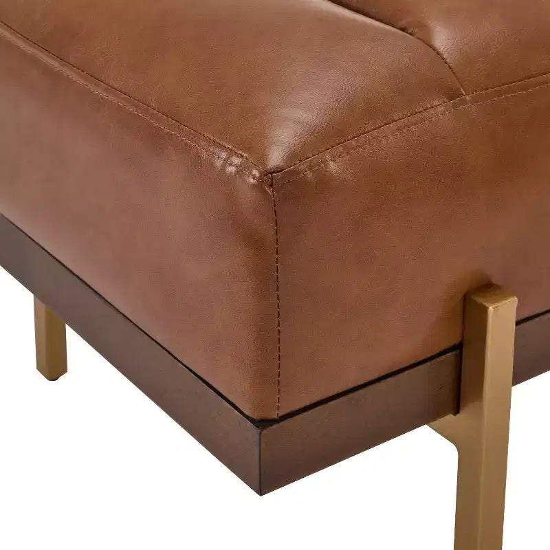 Pouffe matelassé moderne en similicuir 55 W avec base dorée