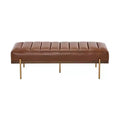 Christopher Knight Home Brimley Modern 55 W Faux Leather Channel Tufted Ottoman with Gold Base