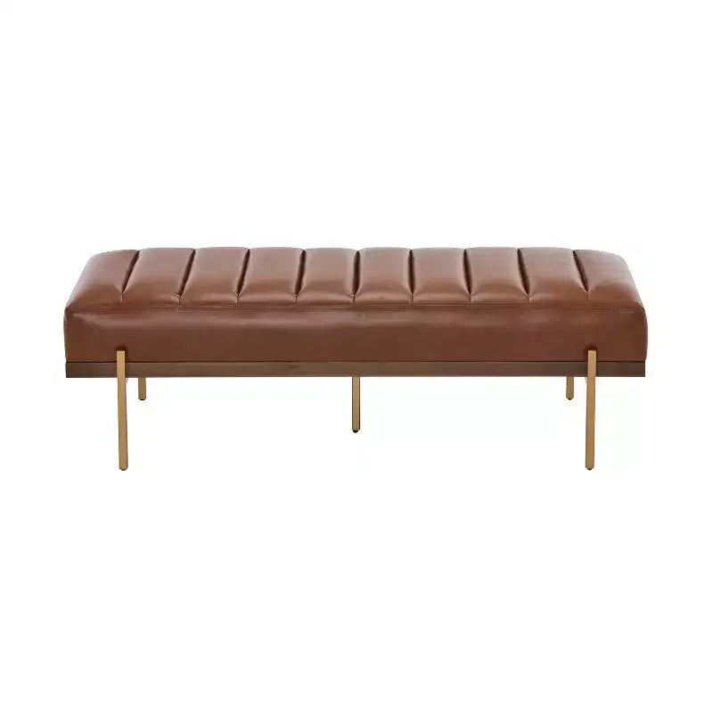 Christopher Knight Home Brimley Modern 55 W Faux Leather Channel Tufted Ottoman with Gold Base