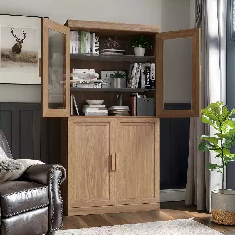 Meuble d'appoint en bois avec étagère réglable Meuble de rangement Naturel