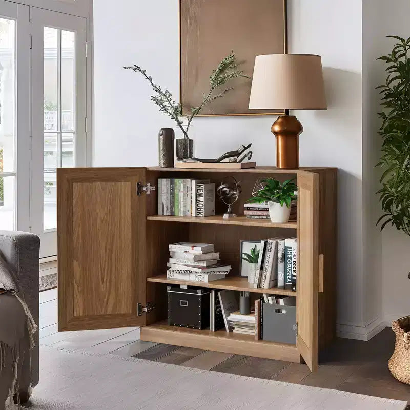 Meuble d'appoint en bois avec étagère réglable Meuble de rangement Naturel