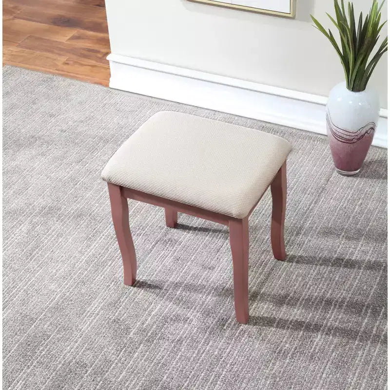 Coiffeuse en bois avec tabouret, coloris or rose