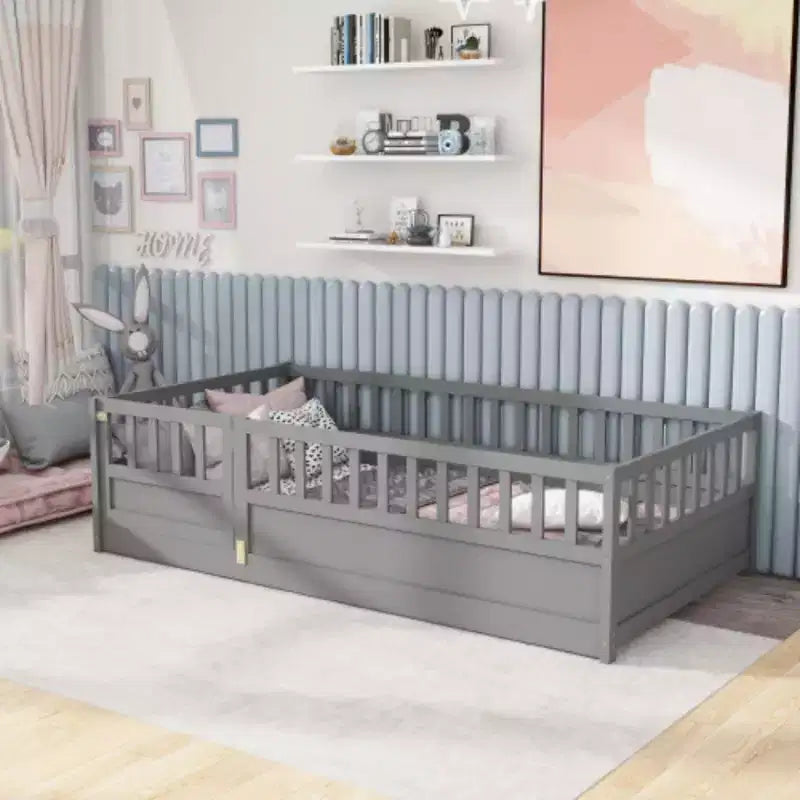 Lit simple à profil bas avec barrière intégrée ultra-sécurisée