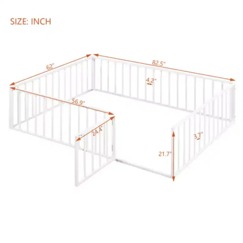 Cadre de lit en métal Queen-Size avec clôture intégrée et porte