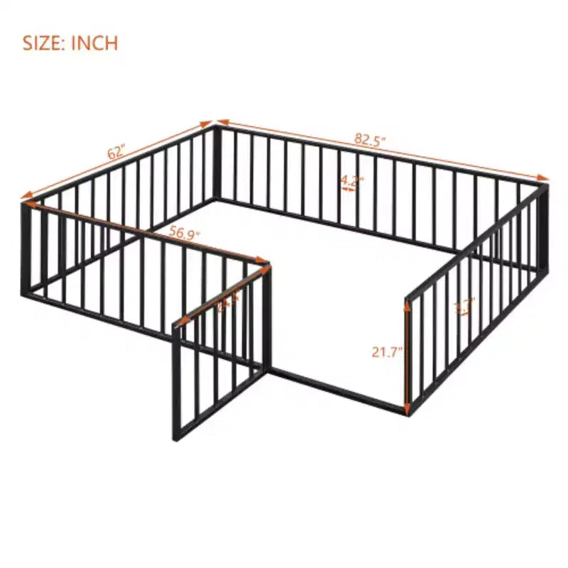 Cadre de lit en métal Queen-Size avec clôture intégrée et porte