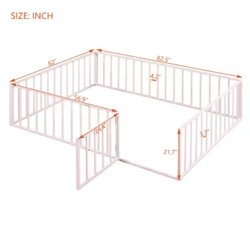 Cadre de lit en métal Queen-Size avec clôture intégrée et porte